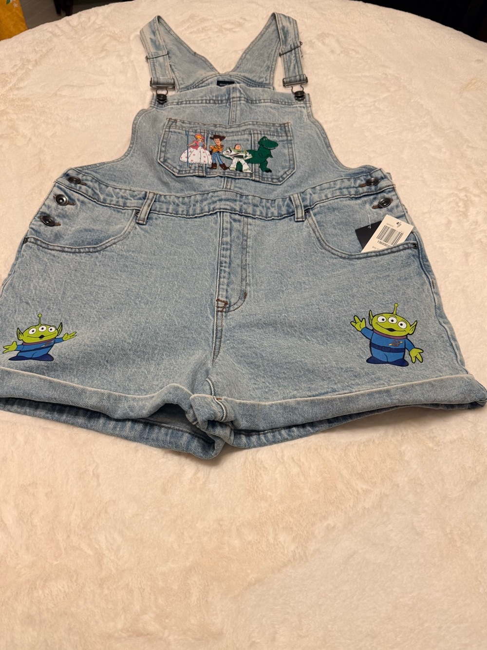 NWT Disney Pixar Denim Overalls with Colorful Toy Story Patch - Picture 8 of 10